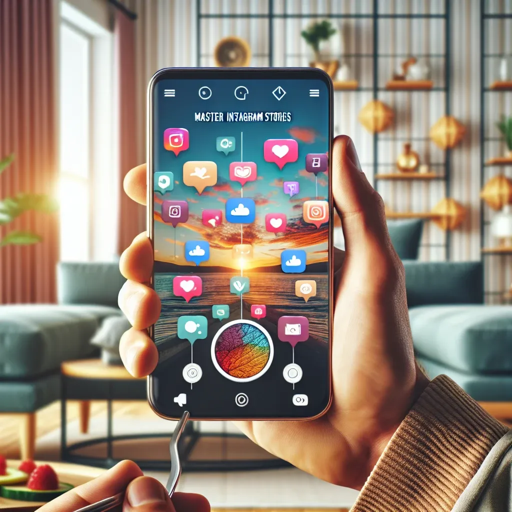 "Ejemplo de Instagram Stories creativas y atractivas en una smartphone, destacando consejos y técnicas de la guía definitiva para dominar Instagram Stories."
