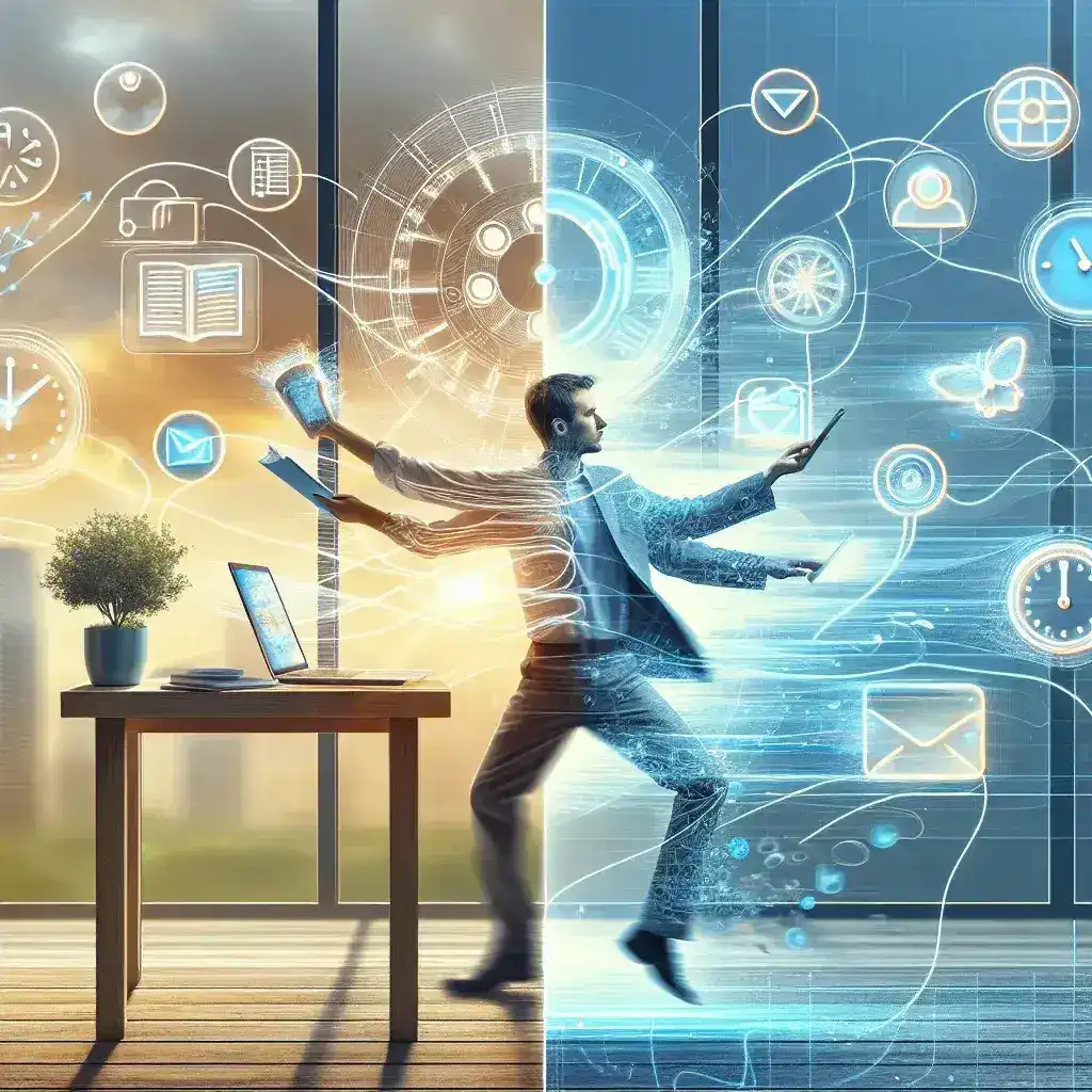 "Imagen de varias herramientas de inteligencia artificial en acción, destacando aplicaciones útiles y software innovador para optimizar la productividad diaria en el artículo 'Las Mejores Herramientas de Inteligencia Artificial para Optimizar tu Día a Día'."