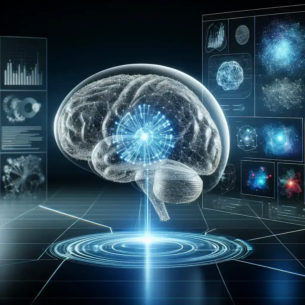 "Inteligencia artificial generando presentaciones visuales modernas en pantalla, simbolizando la revolución de la comunicación de ideas en el artículo 'IA para Crear Presentaciones: Revolucionando la Forma de Comunicar Ideas'."