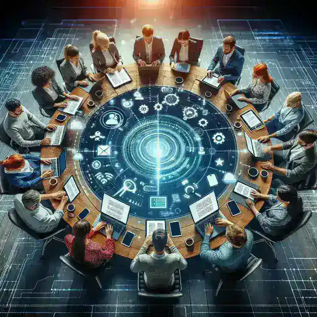 "Equipo colaborando en documentos de texto utilizando herramientas digitales, ilustrando la guía definitiva para mejorar la colaboración en línea."